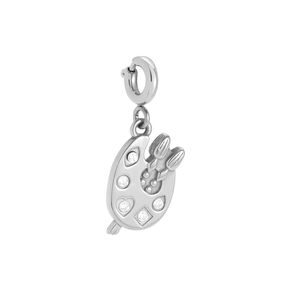 1.5cm Spring Clasp Diamond Palette Stainless Steel Pendant       