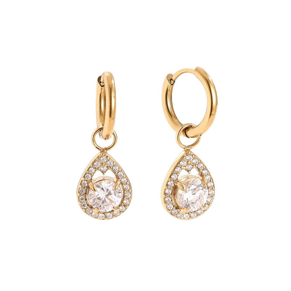 2cm Diamond In Drop Stainless Steel Earrings      