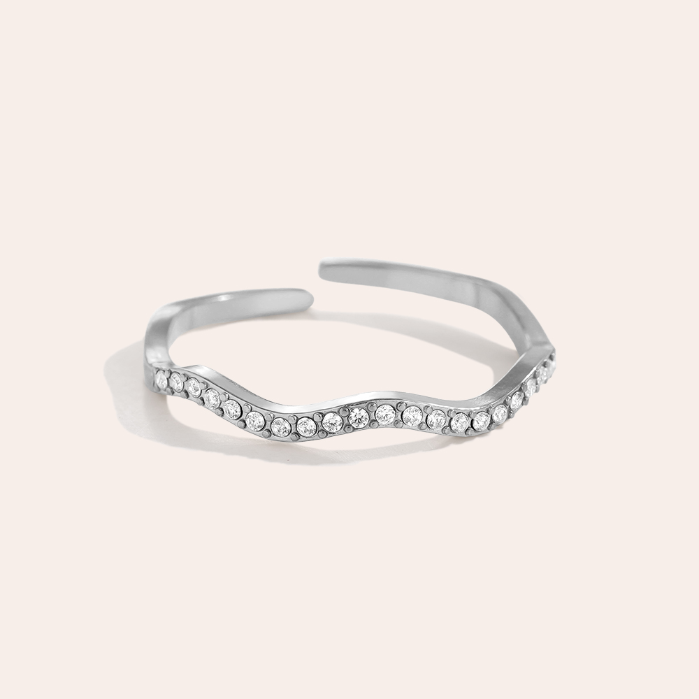 Adjustable wave zirconia stainless steel ring