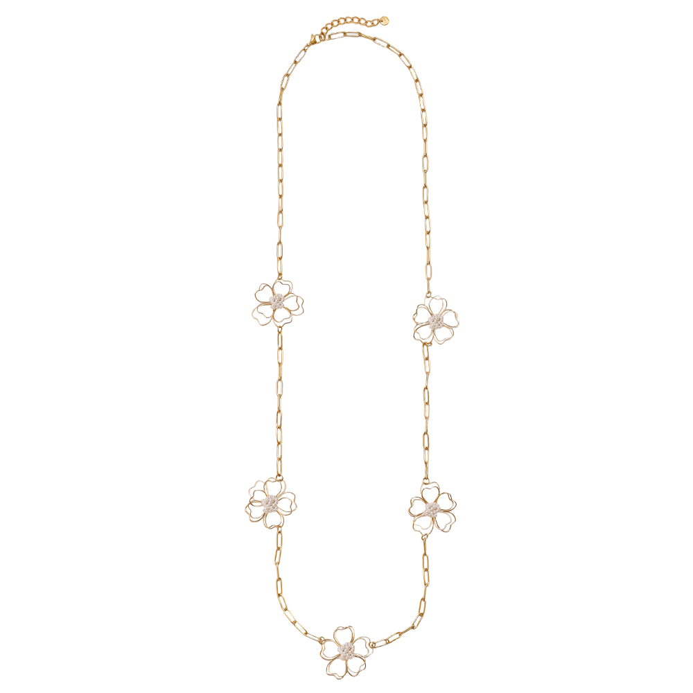 Stainless steel necklace 94cm golden flowers