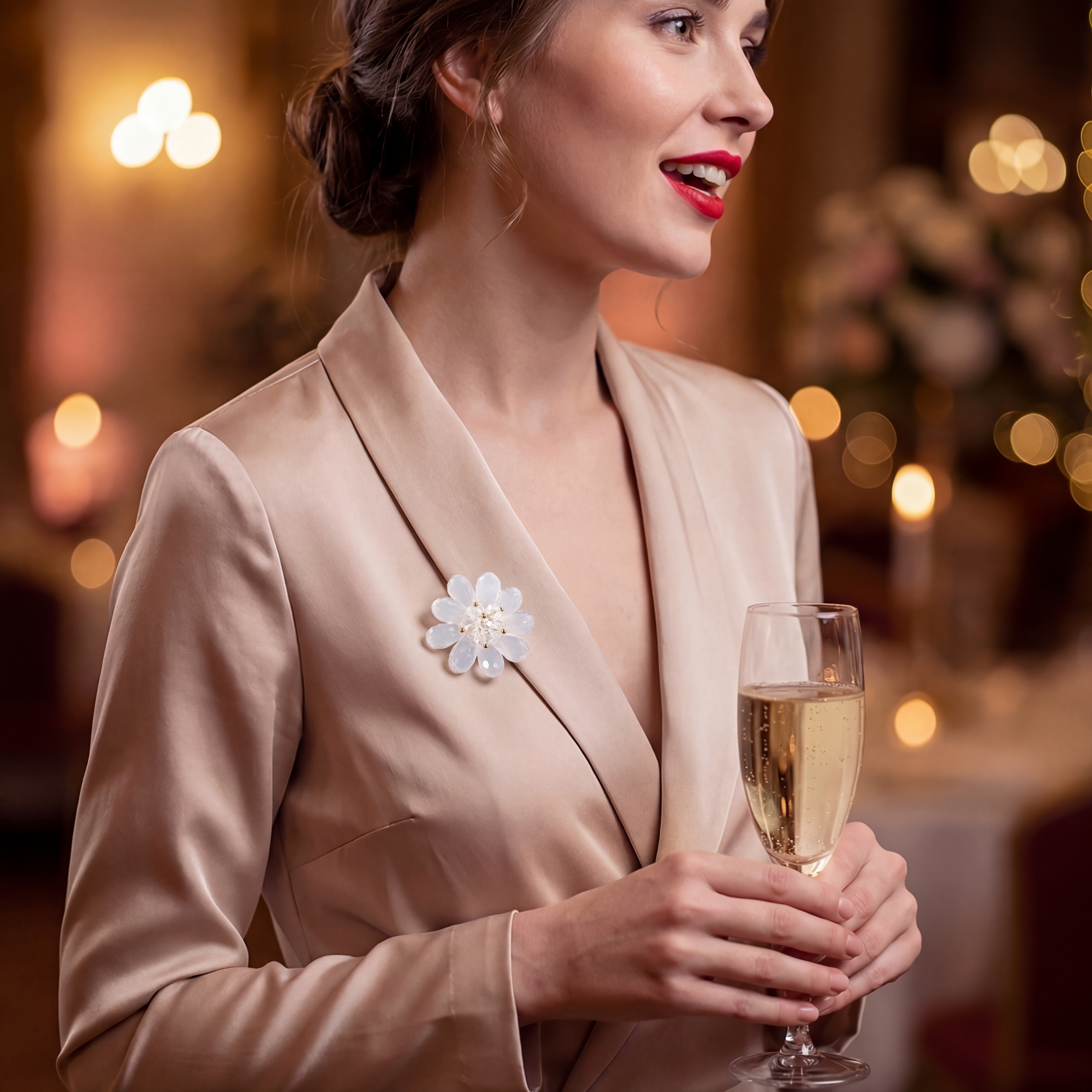 40mm Transparent Flowers White Decorative Button Brooch