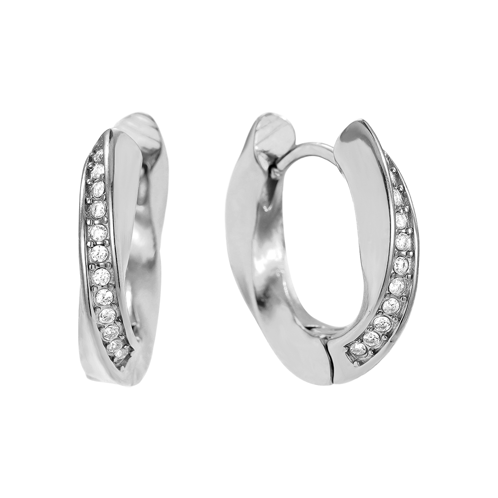 18mm Diamond In Hoop Stainless Steel Earrings       