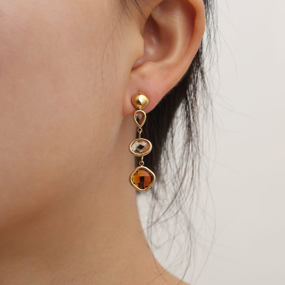 1*4cm Colourful Glass Stainless Steel Earrings        