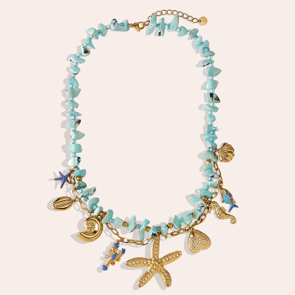 Stainless steel necklace 45cm light blue ocean