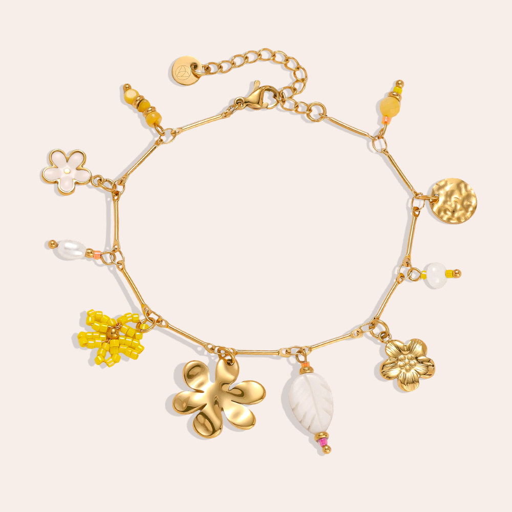 17cm flower leaf and pearl stainless steel bracelet  