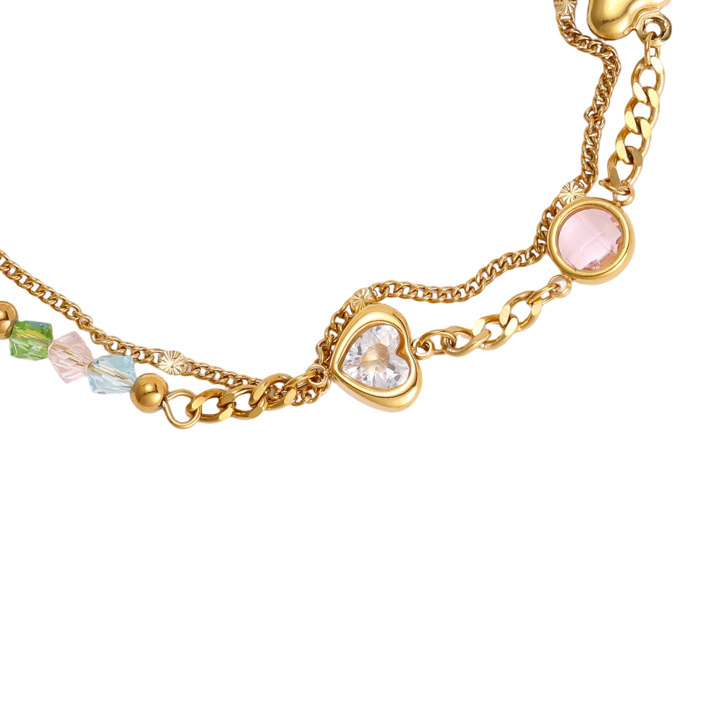 Stainless steel bracelet, 17 cm, with a heart and a flower