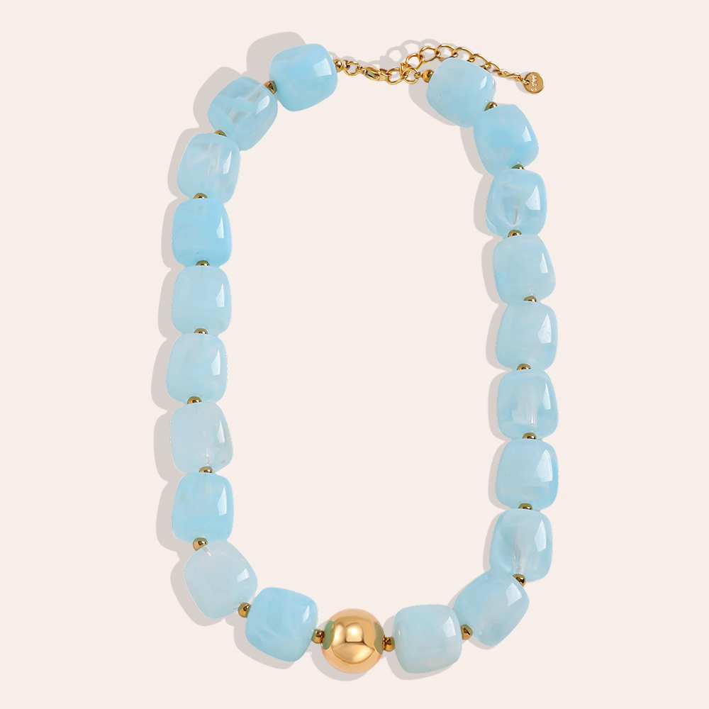 43cm Adjustable resin square round shape stainless steel necklace  