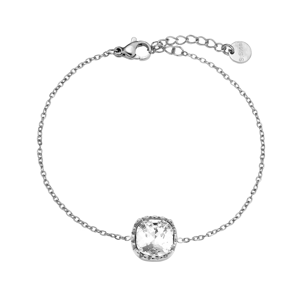 16cm square round glass stainless steel bracelet       