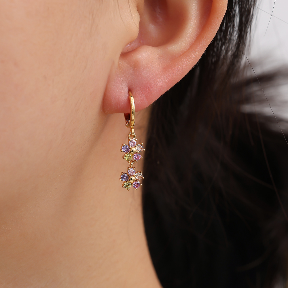 3cm Nice Colourful Diamond Flowers Gold-plated Earrings    