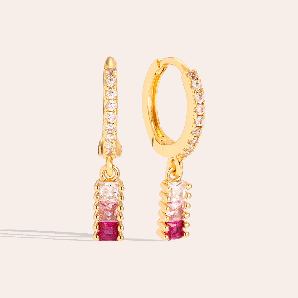 2.5cm Various Pink Diamonds Gold-plated Earrings     2.5cm Various Pink Diamonds Gold-plated Earrings