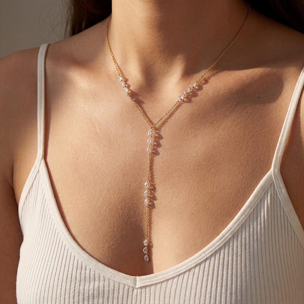 Stainless steel necklace 41cm drop-shaped zirconia
