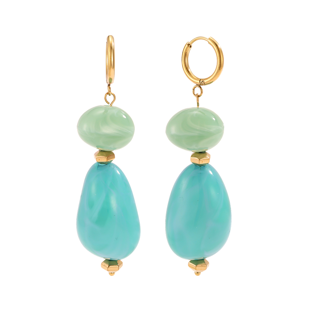 Stainless steel earrings, 18×65 mm, resin, turquoise