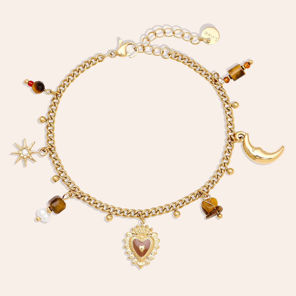 17cm Natural Stone And Charms stainless steel bracelet        