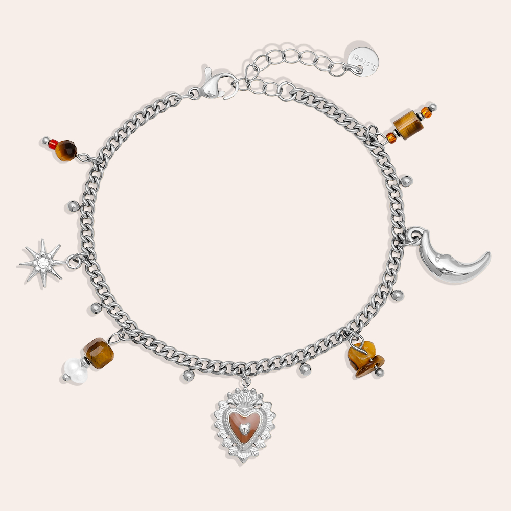 17cm Natural Stone And Charms stainless steel bracelet        