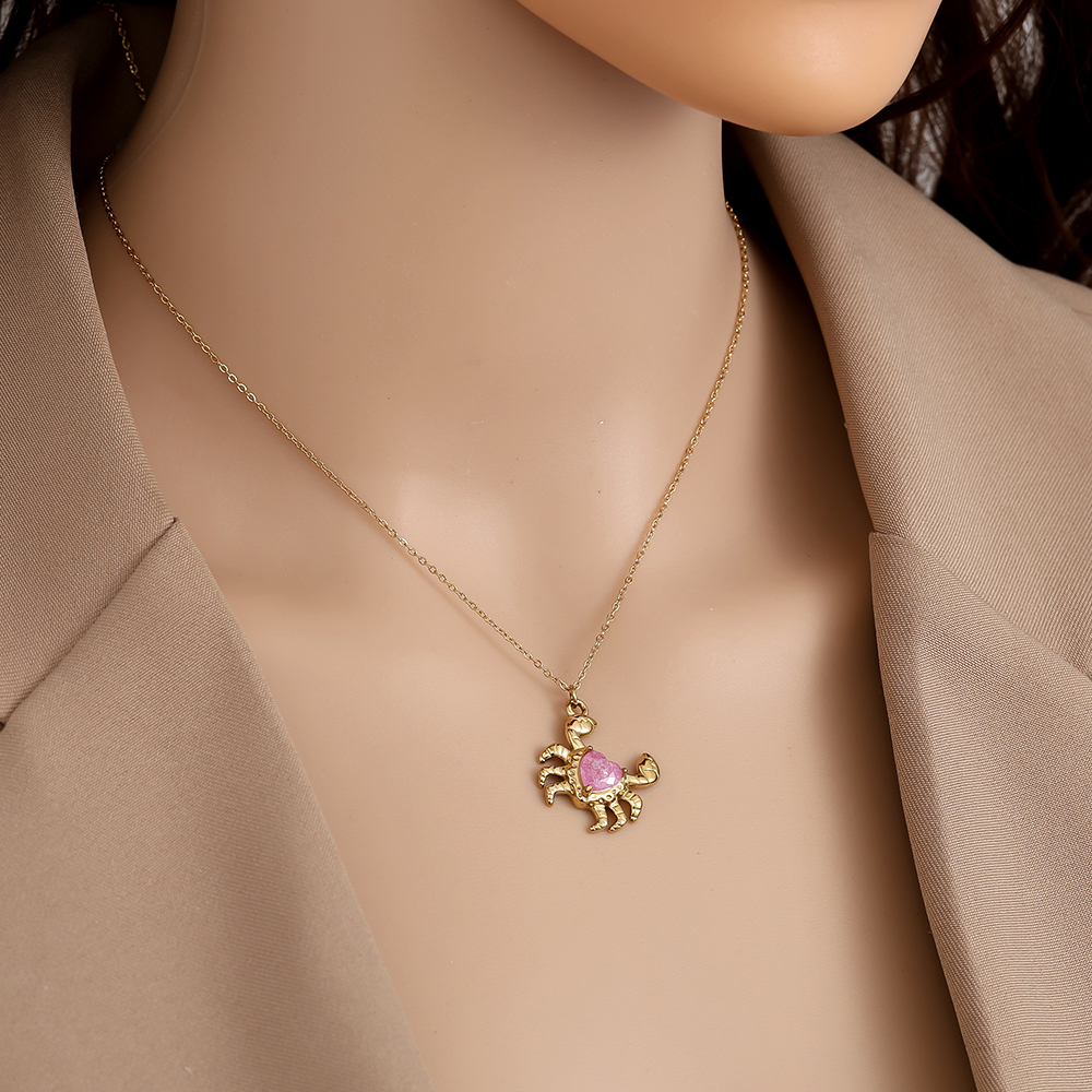 43cm Crab And Diamond Stainless Steel Necklace     