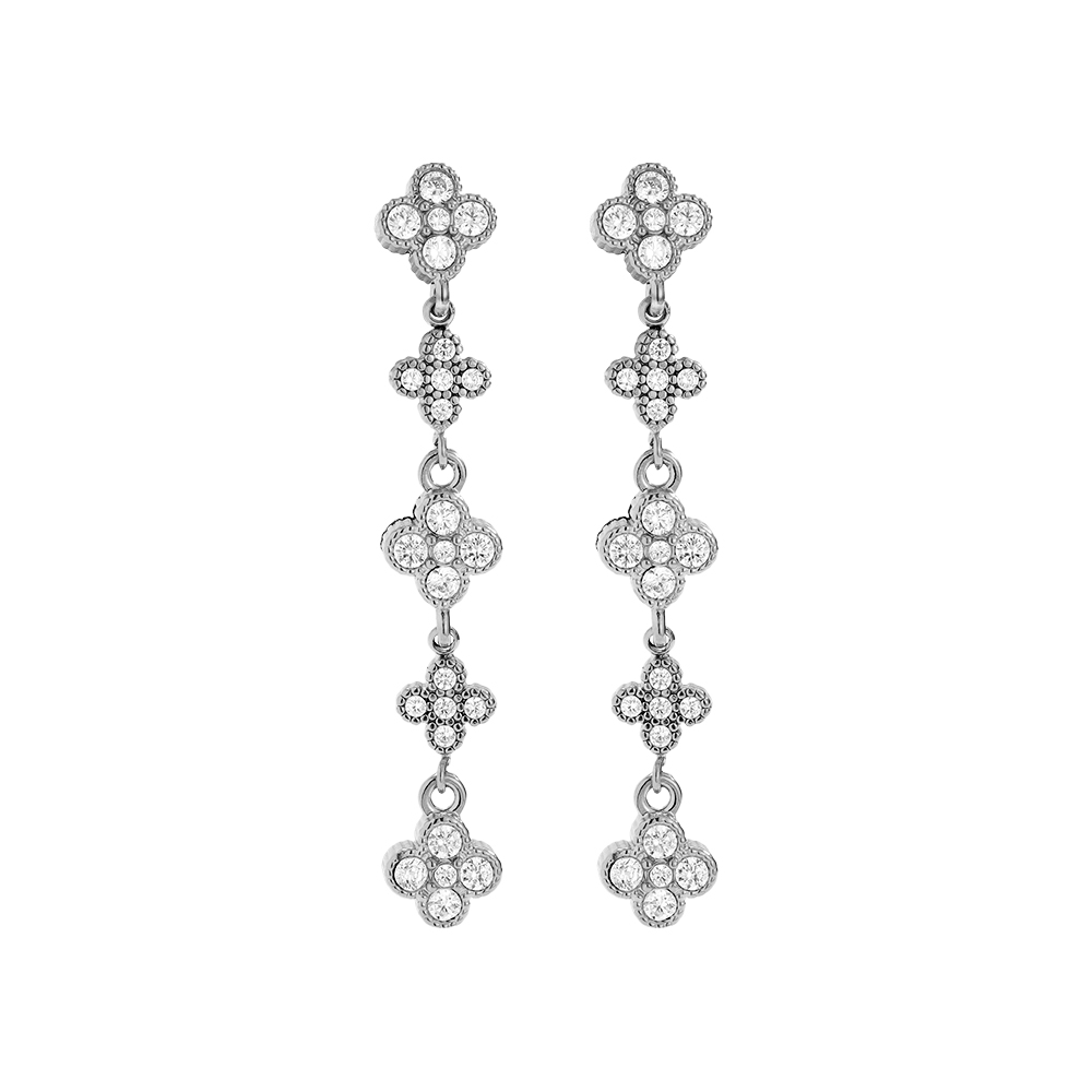 2.4cm Diamond Flower Chain Stainless Steel Earrings      