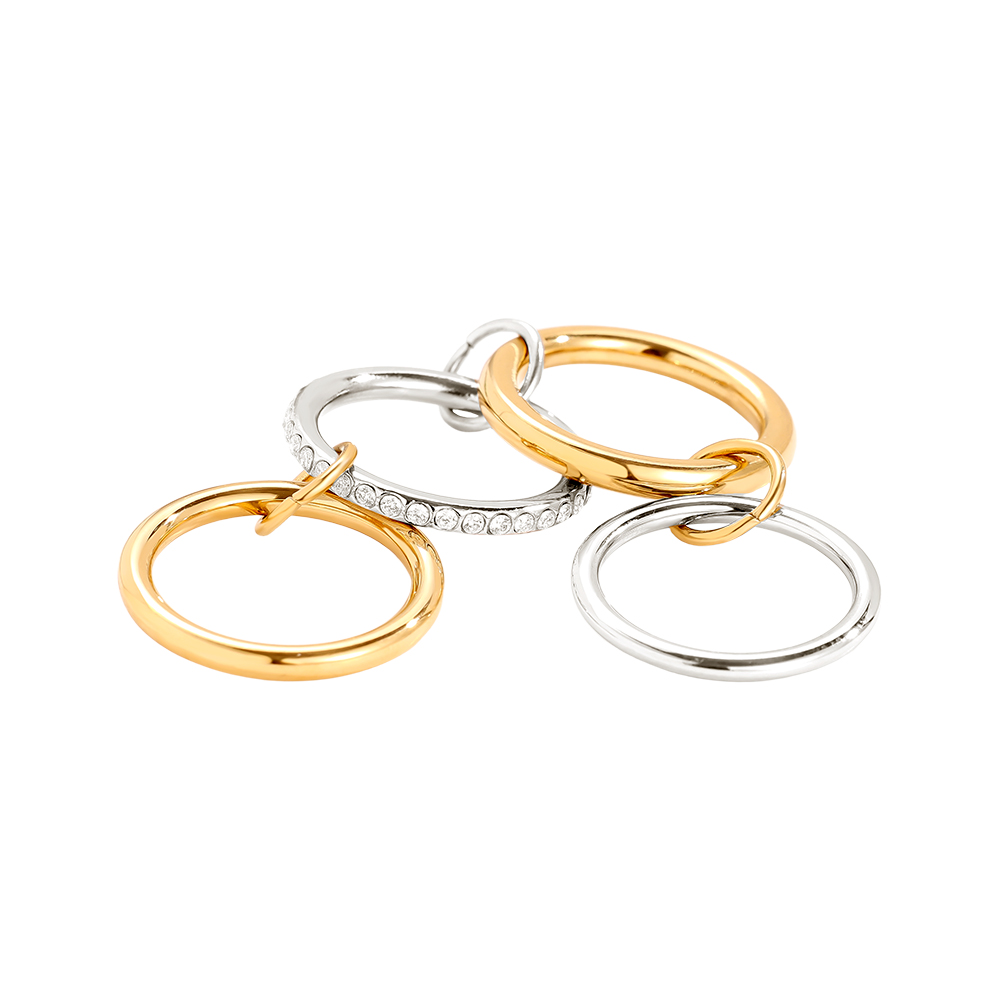 Four Layer Gold And Silver Diamond Ring Set Stainless Steel Ring    