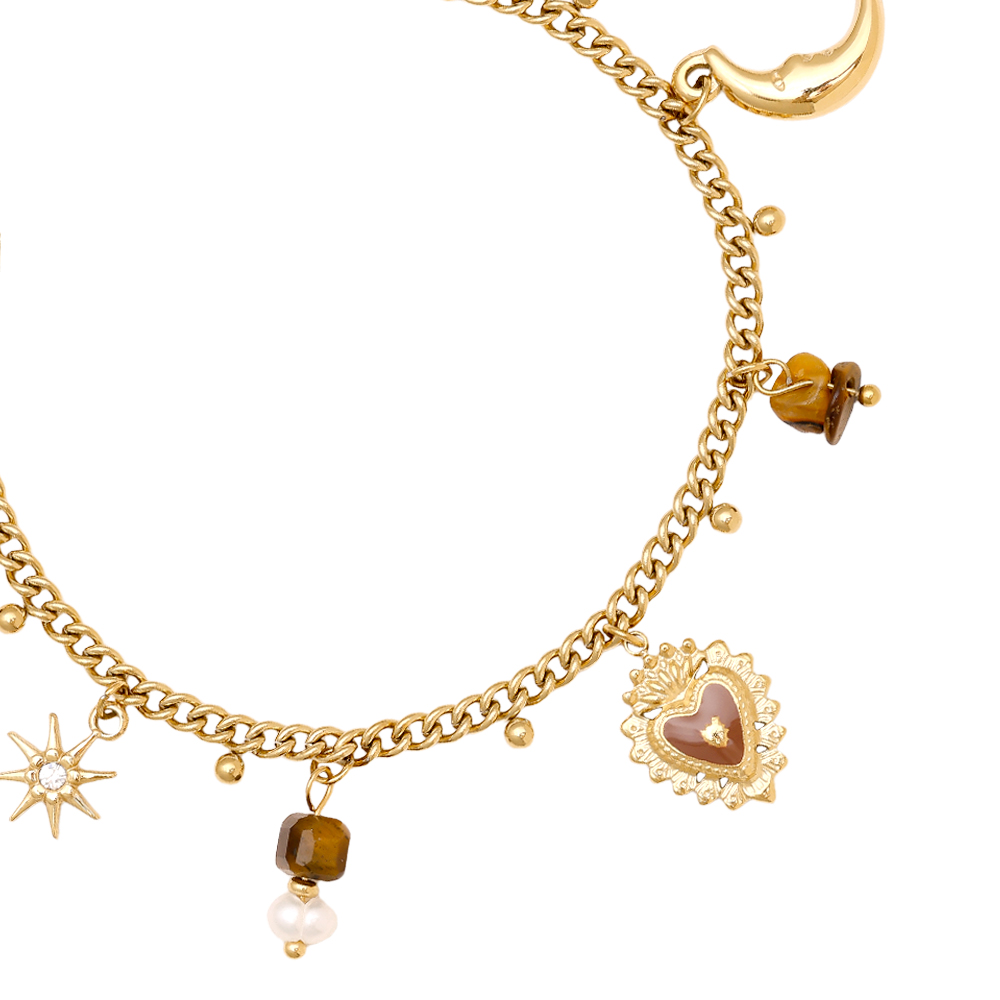 17cm Natural Stone And Charms stainless steel bracelet        