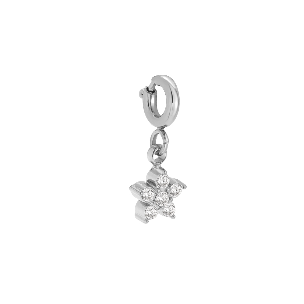 15mm zirconia flower with spring clasp stainless steel pendant    