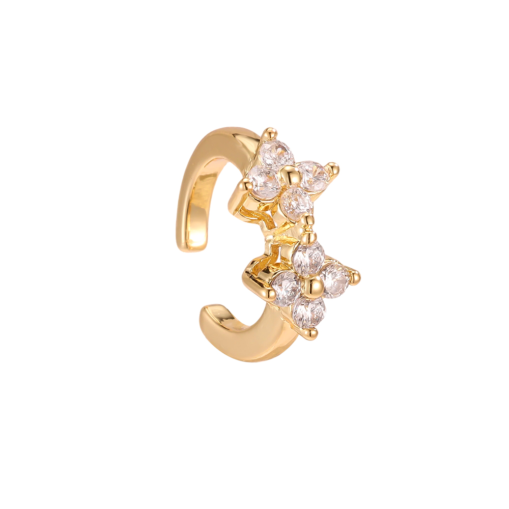 Gold-plated ear cuffs 15mm zirconia double cloverleaf 