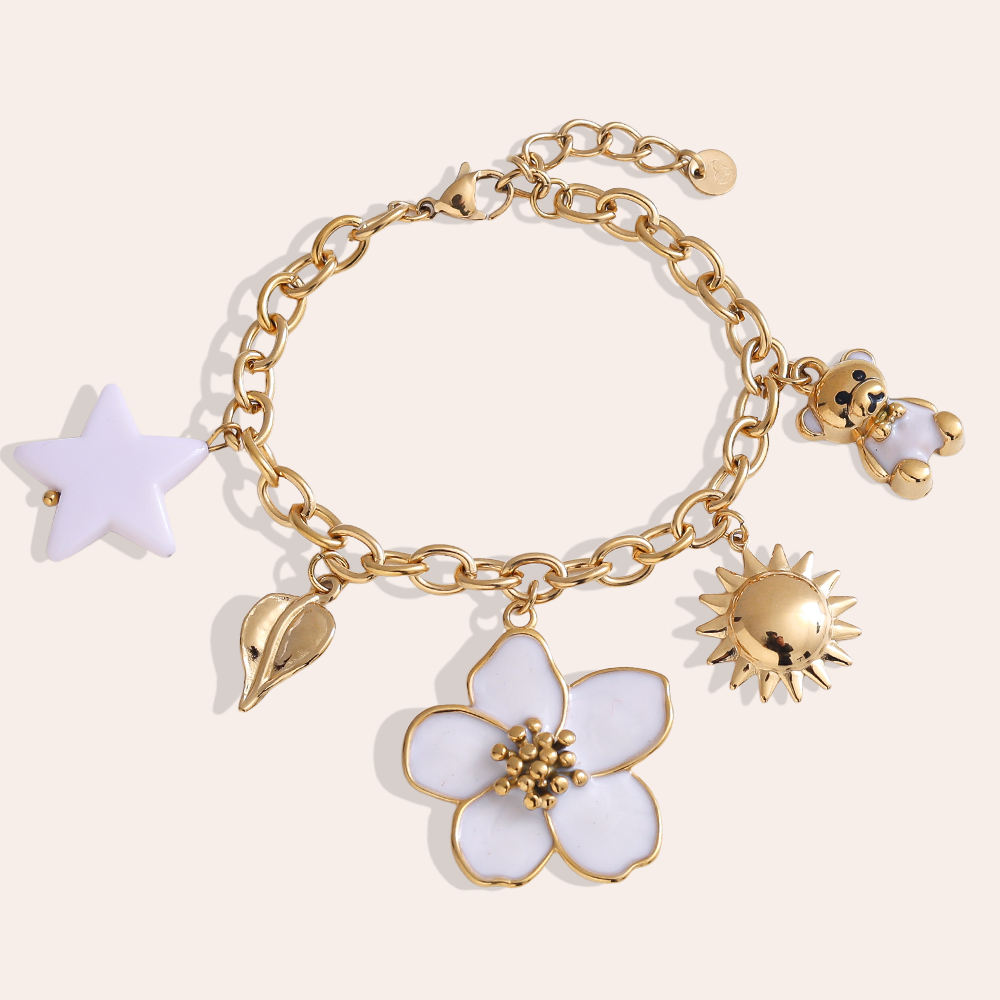 17cm acrylic flower star teddy stainless steel bracelet