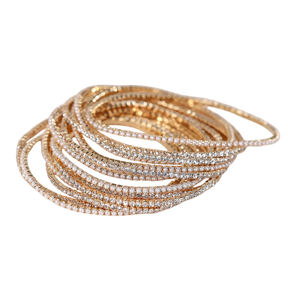 48pcs Adjustable mini pearl and cubic zirconia metal alloy bracelet set