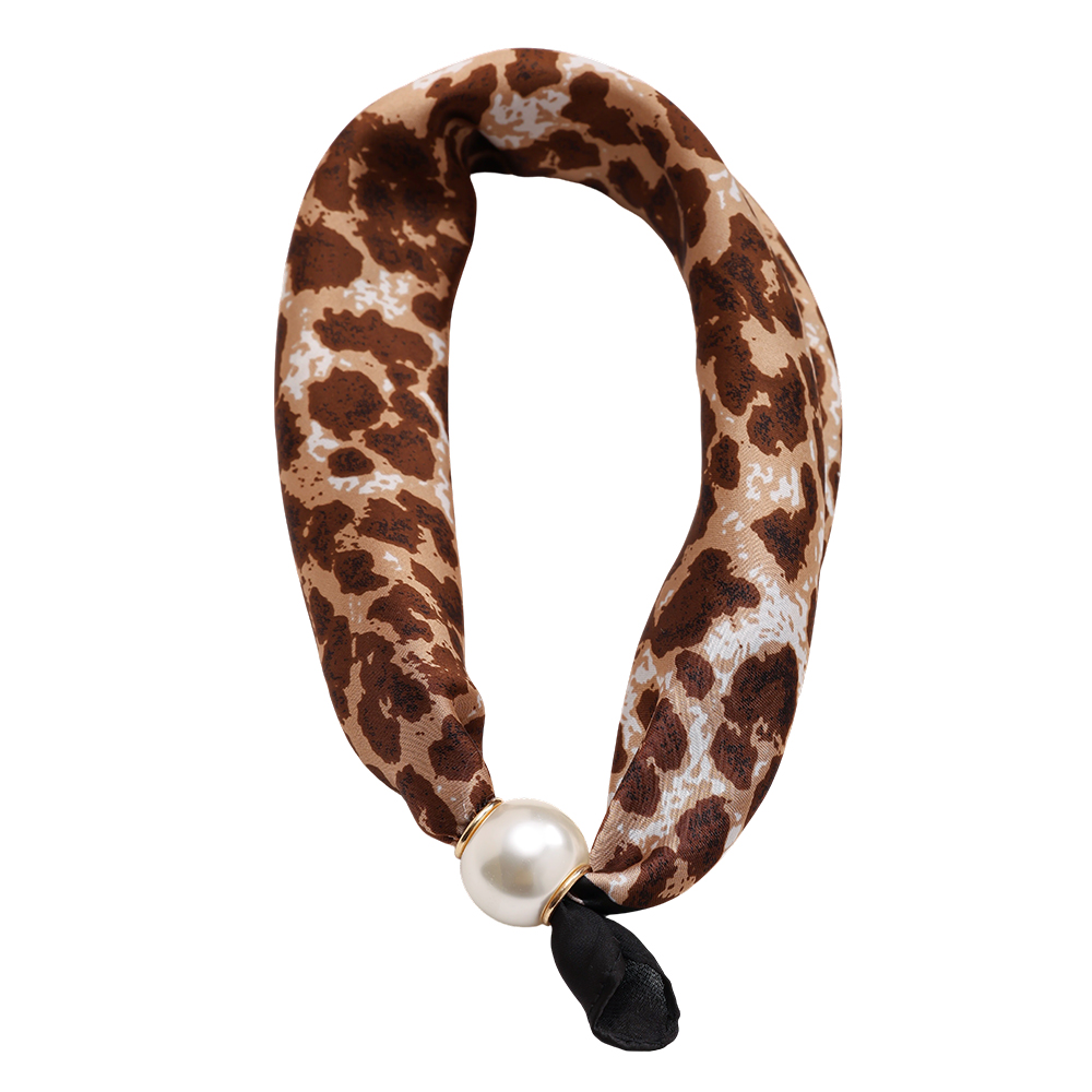 43cm Brown leopard print beaded scarf 