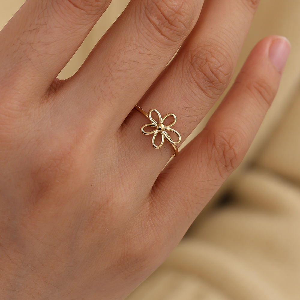 simple flower stainless steel ring    