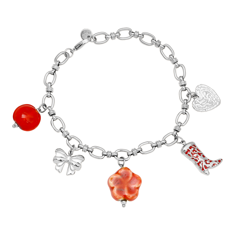 Stainless steel bracelet 17cm Red Charms 2.0