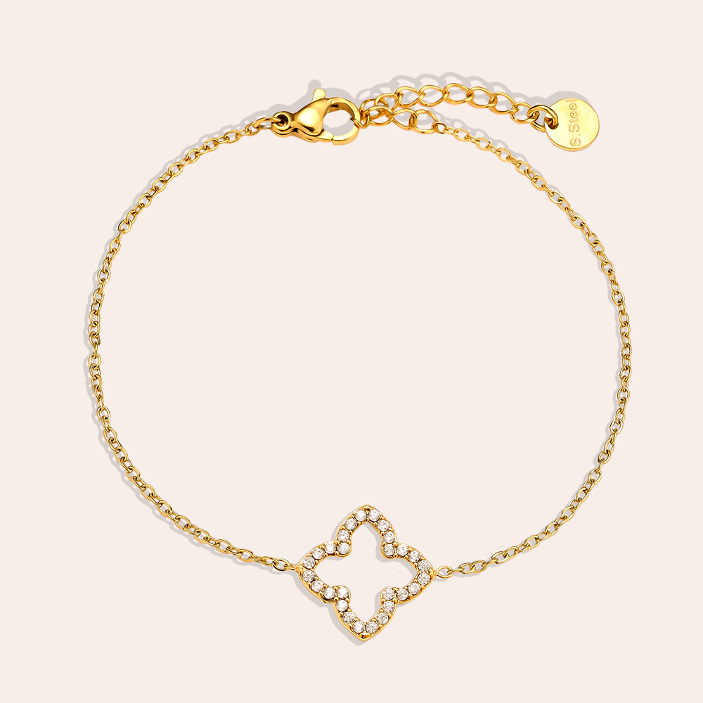 17cm Classic Diamond Lucky Flower stainless steel bracelet  