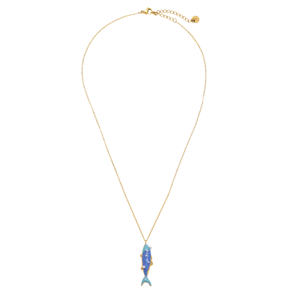 Stainless steel necklace 42cm blue fish