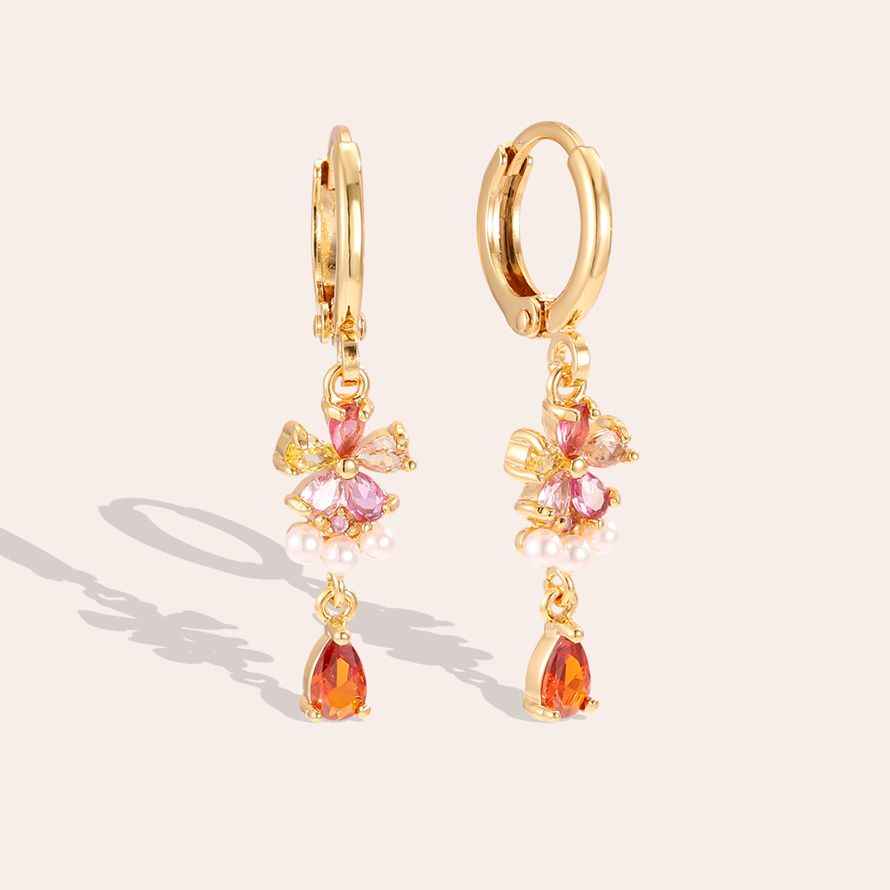 Gold-plated earrings 34mm coloured zirconia flower   
