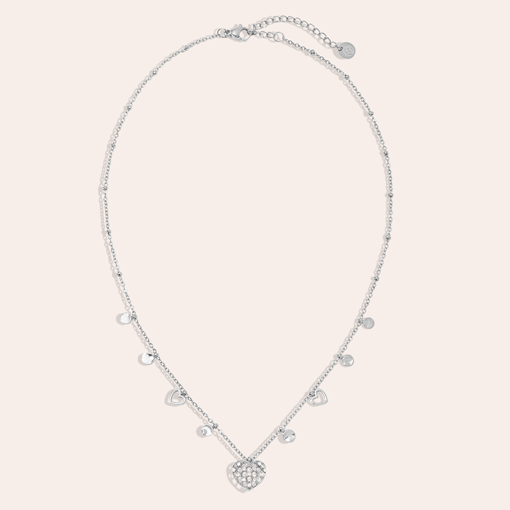 40cm mesh heart rhinestone charm stainless steel necklace 