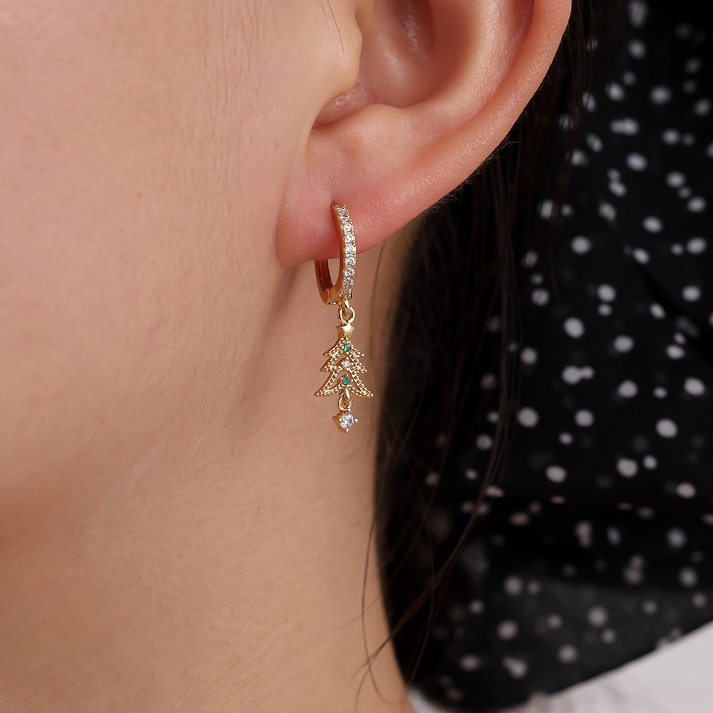 28mm Diamond Xmas Tree Gold Plated Earrings 