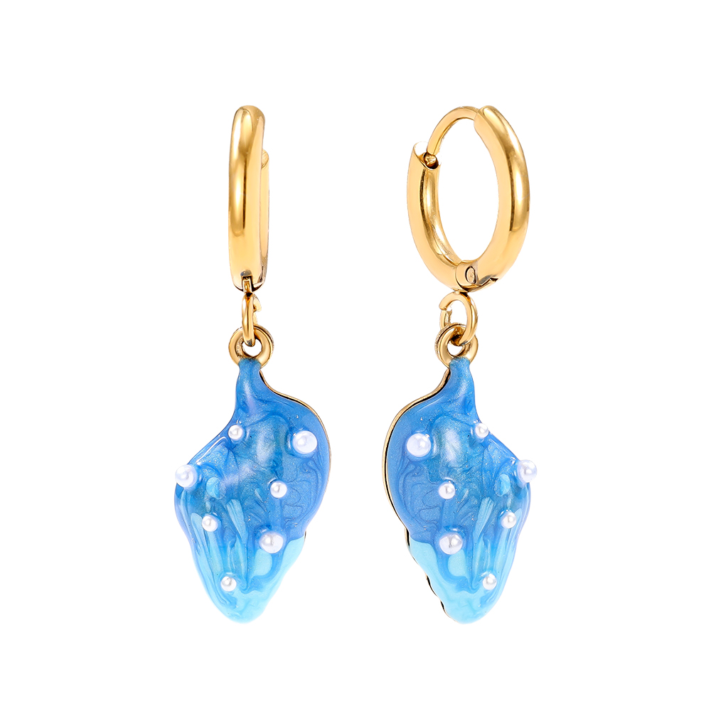 0.9*3cm blue sea shell stainless steel earrings     
