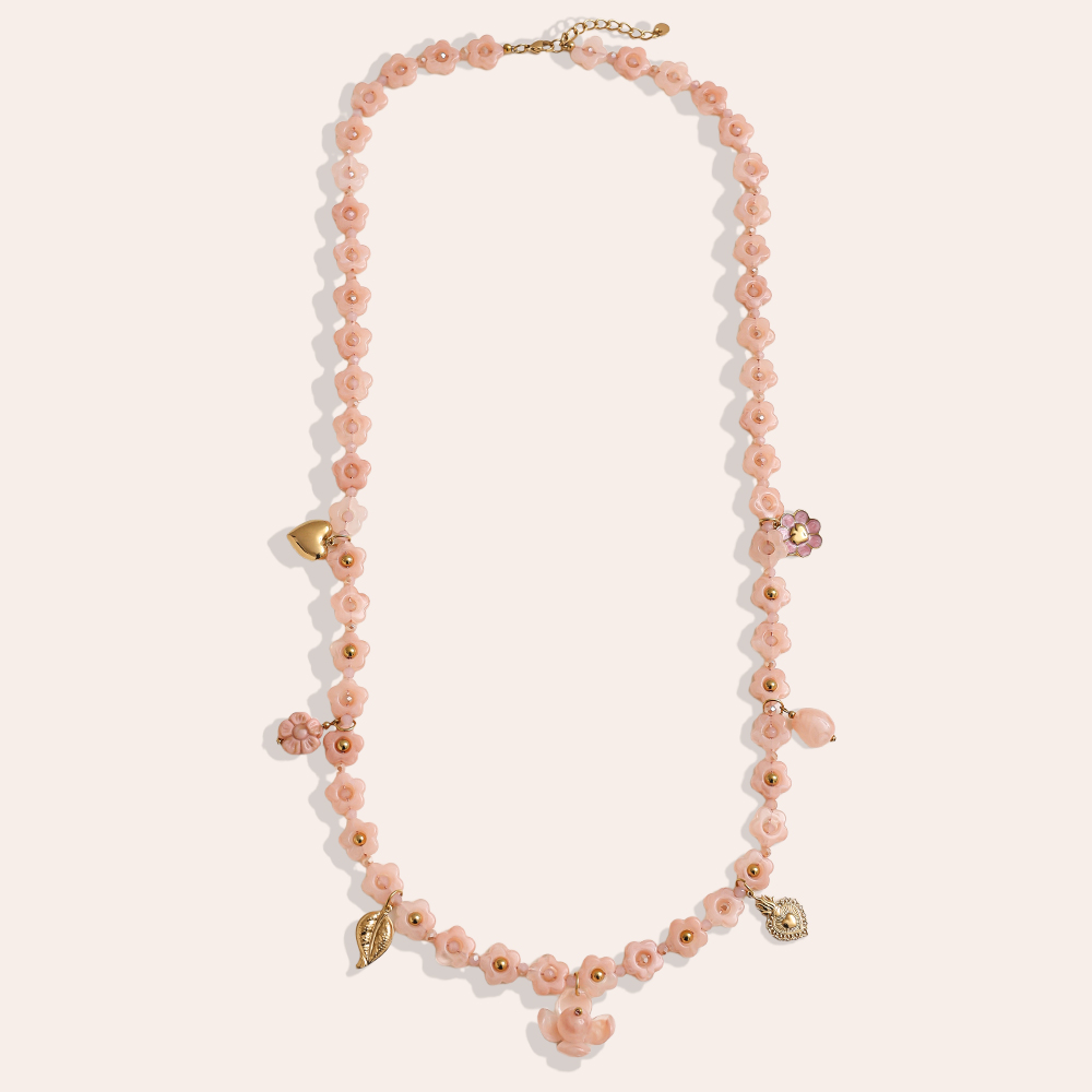 90cm resin flower necklace with charms stainless steel necklace       