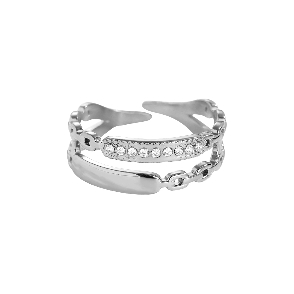 Adjustable double chain zirconia stainless steel ring