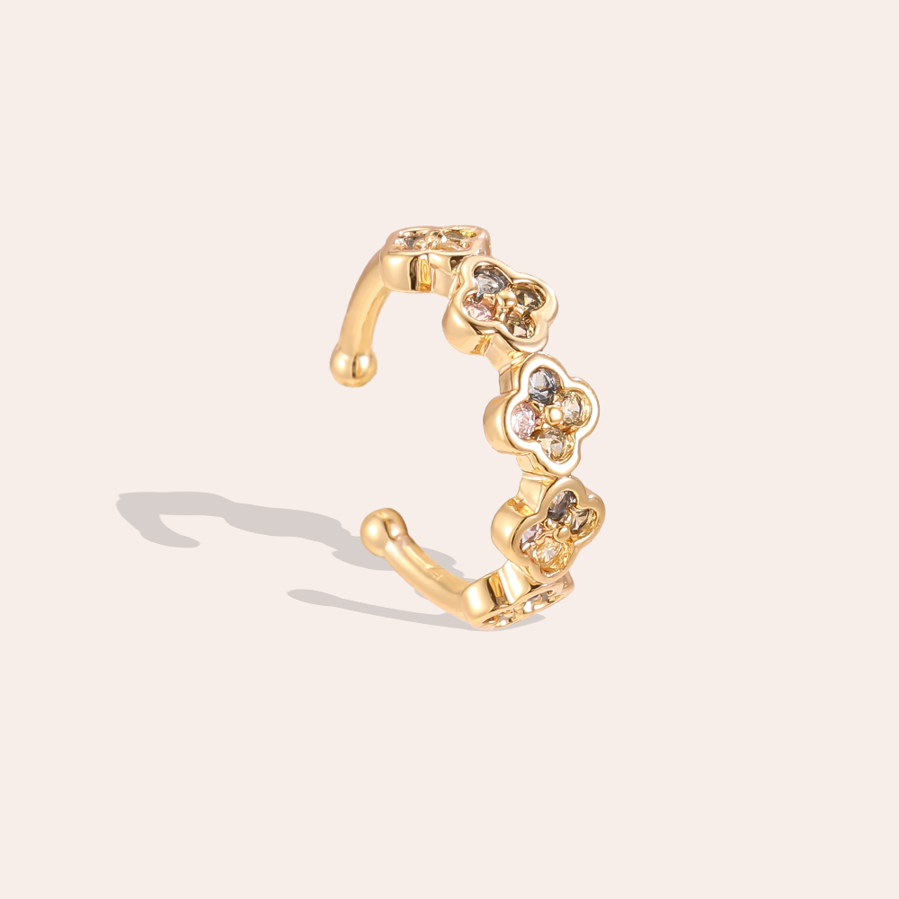 Gold-plated ear cuffs 14mm zirconia small cloverleaf  