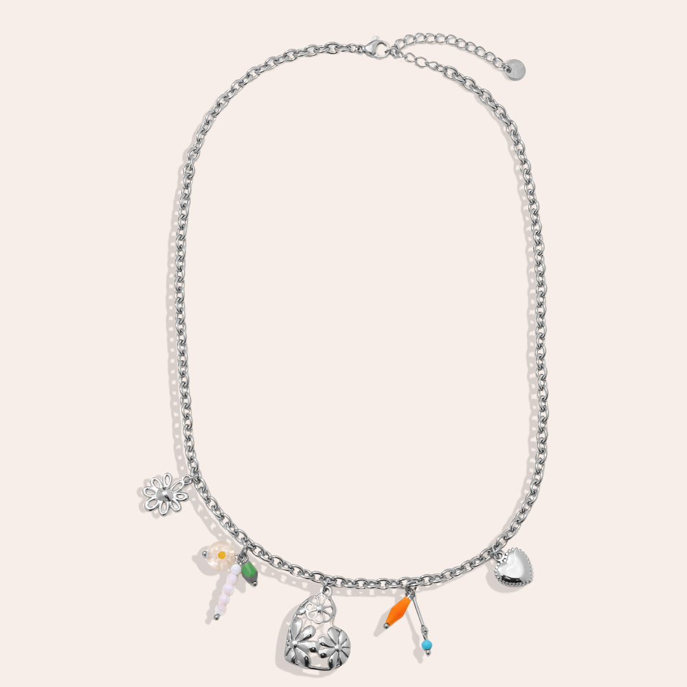 40cm heart and small pendant stainless steel necklace     