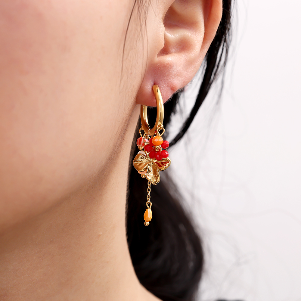 5*1.8cm flowers and colourful small beads stainless steel earrings   