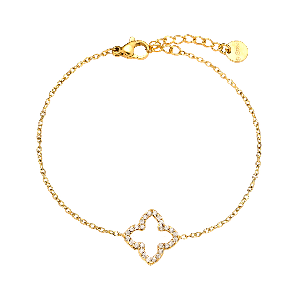 17cm Classic Diamond Lucky Flower stainless steel bracelet  