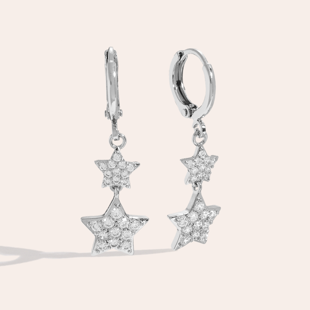 Two Sparkling Diamond Stars Gold-plated Earrings  