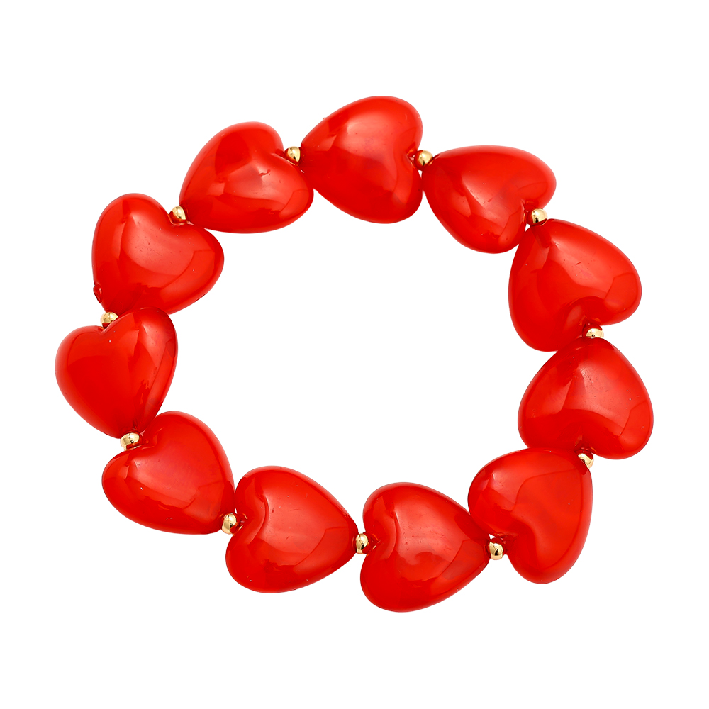 Elastic Acrylic Heart Chain Stainless steel bracelet       