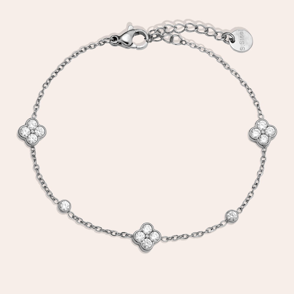 17cm fine zirconia cloverleaf stainless steel bracelet 