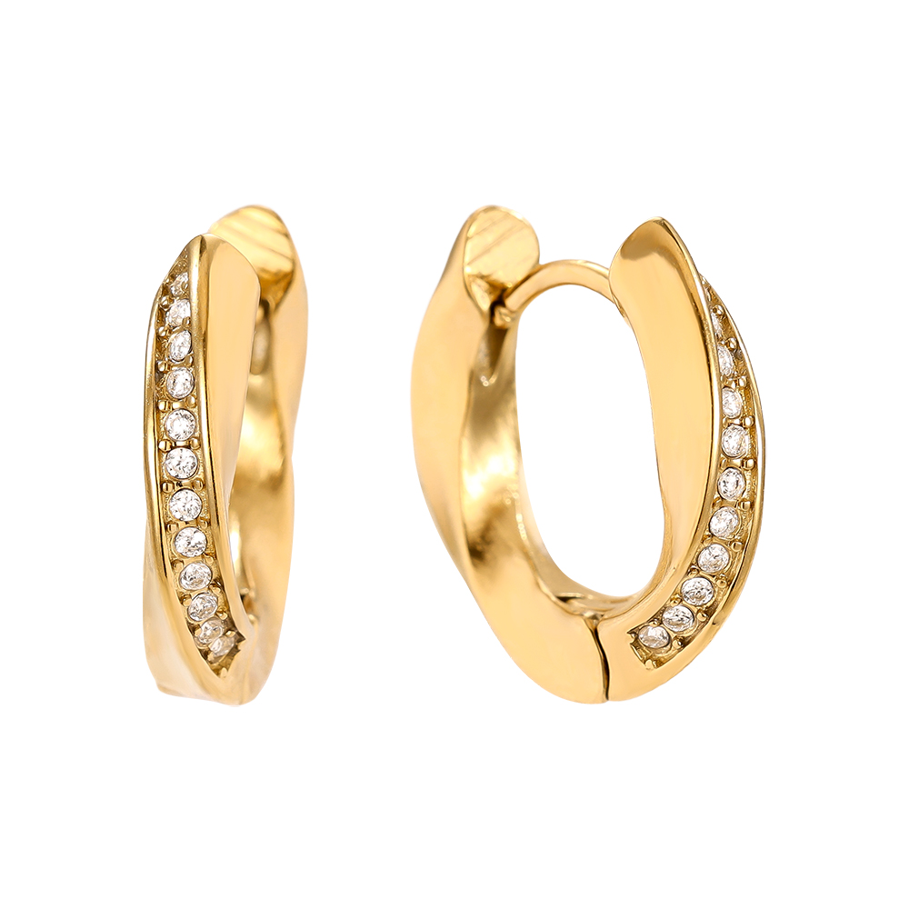 18mm Diamond In Hoop Stainless Steel Earrings       