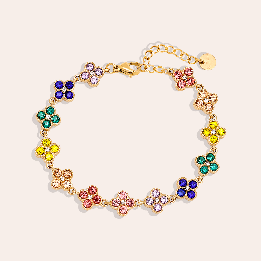 15cm Multi Colour Diamond Flower Chain Stainless Steel Bracelet   15cm Multi Colour Diamond Flower Chain Stainless Steel Bracelet