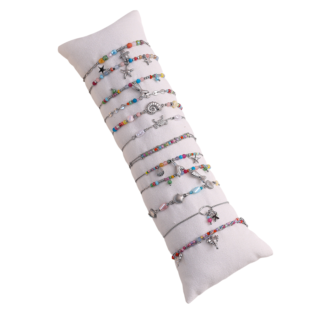 Stainless steel bracelet set of 12 17cm colourful shell beads 
