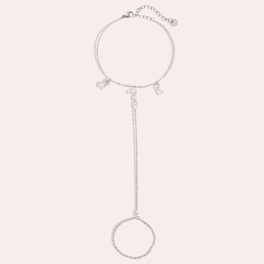 17cm Beautiful zirconia hand chain stainless steel bracelet     