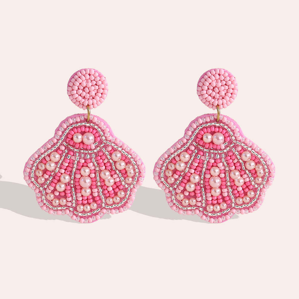 6.3cm pink rice pearl shell stainless steel earrings     