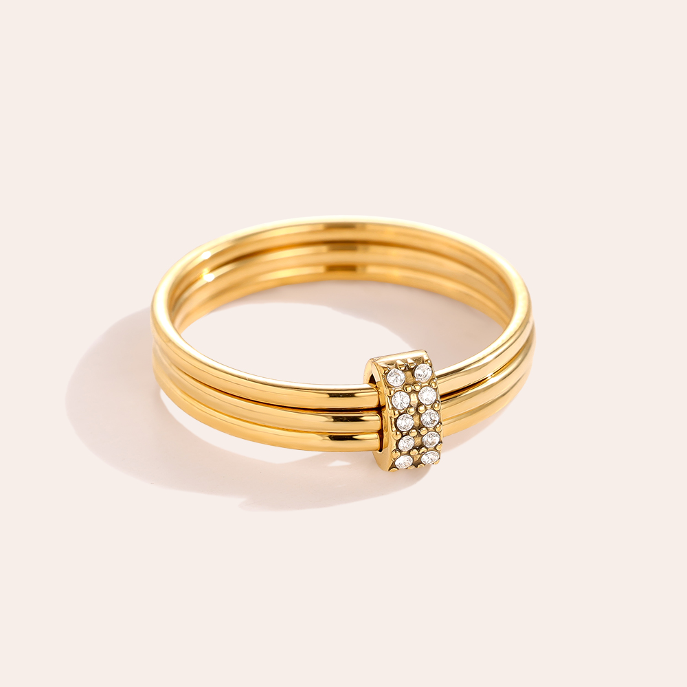  Three Simple Layer And Diamond Lock Ring Set Stainless Steel Ring